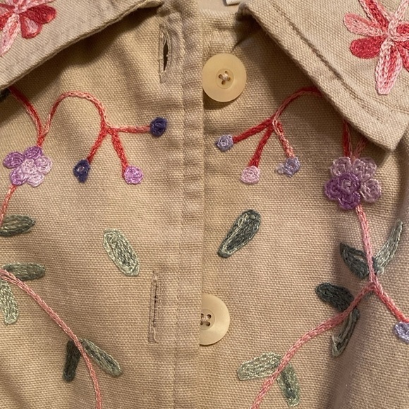 Appleseeds Cottagecore Floral Embroidered Oatmeal Cotton Button Up Jacket LARGE - Picture 1 of 9
